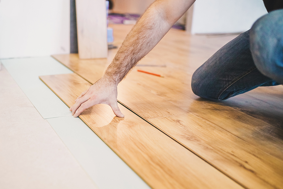 Laminate floor being laid in DIY project