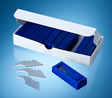 Concave Blue Safety Dispenser   10 in a un printed plain Box 100 blades (10 x 10)